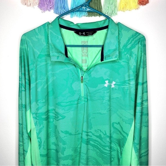 Under Armour Green Patterned Pullover 1/4 Zip Long Sleeve Athletic Top Large - Picture 2 of 12